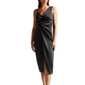 Ted Baker London Odellia Twist-Waist Satin Slip Midi Dress Black Size 2 - US 6